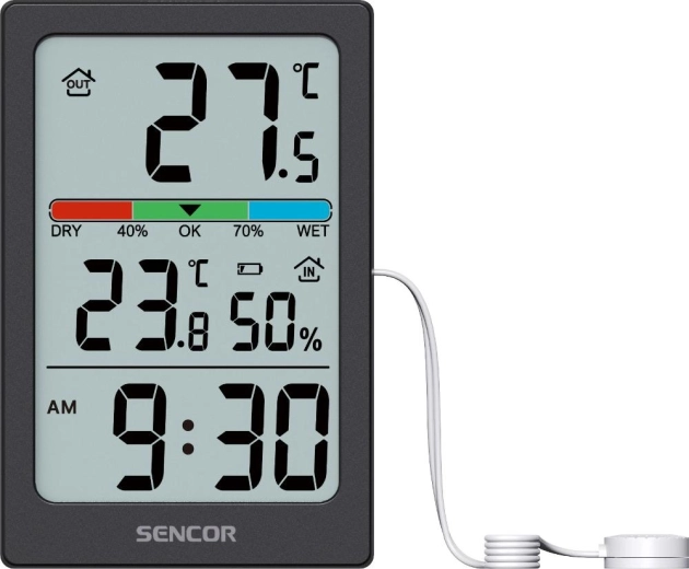 Termómetro digital Sencor con higrómetro y reloj