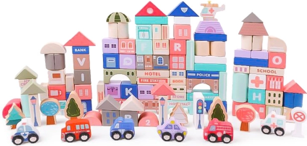 Bloques educativos de madera ciudad con base 115 uds ECOTOYS