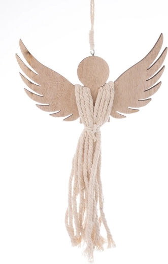 Decoración de ángel de madera con macramé en color marrón