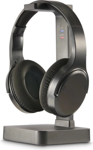 Auriculares inalámbricos de diadema para TV con base de carga, negros