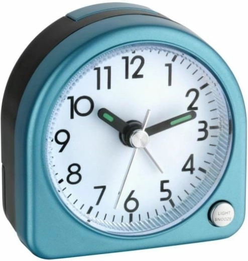 Despertador analógico TFA con retroiluminación, azul metálico
