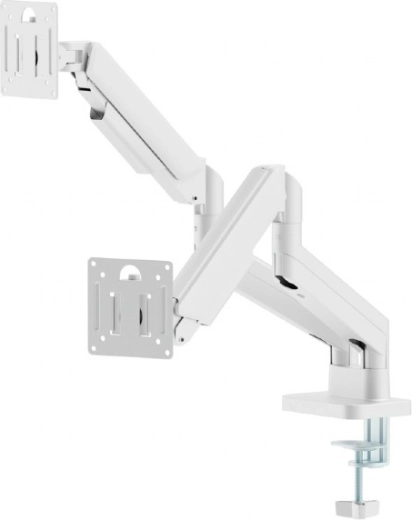 Brazo doble de sobremesa para monitores 17–32" con resorte de gas, blanco
