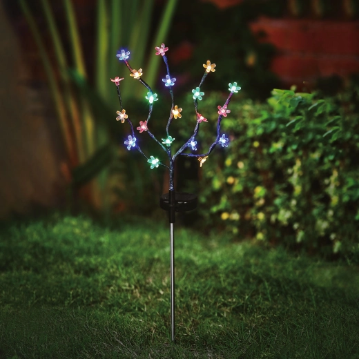 Flor solar decorativa de jardín con pincho, 20 LED de colores, 65 cm