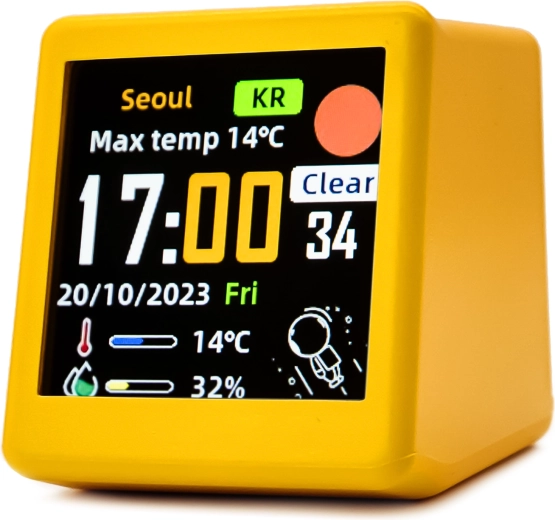 Despertador LED inteligente con Wi‑Fi y pantalla LCD amarillo