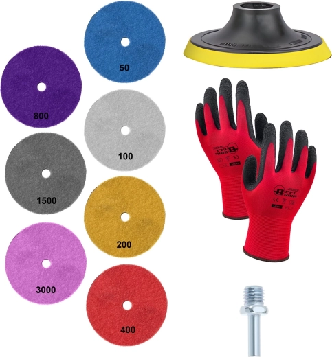 Juego de discos de pulido diamantados con guantes