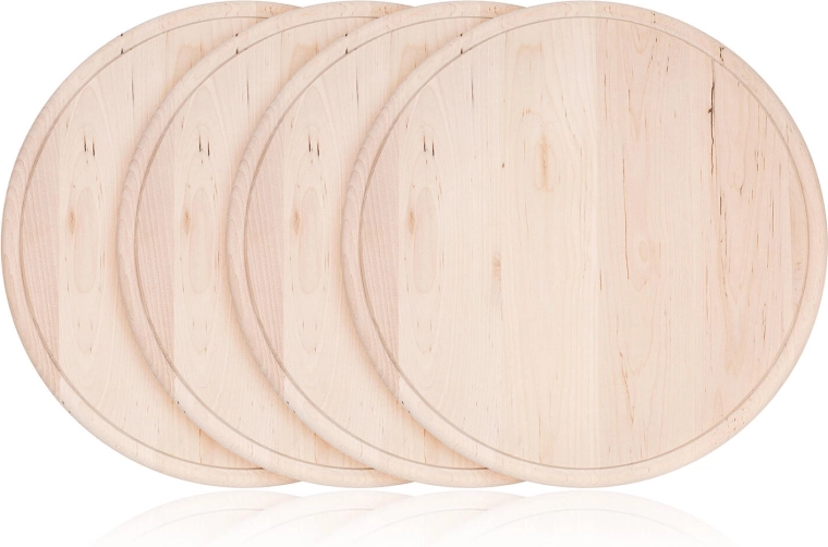 Tabla de cortar redonda de madera de 22 cm BBQ – set de 4 uds