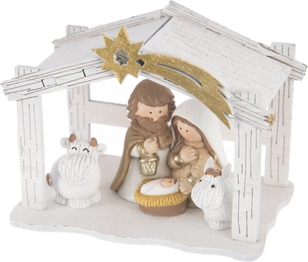 Belén navideño blanco de madera y polirresina