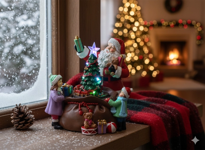 Decoración navideña musical LED con Santa, arbolito y regalos 20 × 19 × 19 cm
