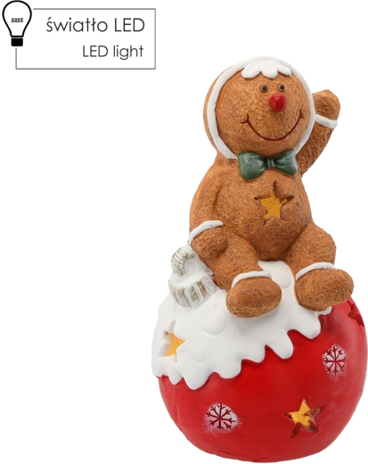 Figura navideña de muñeco de jengibre sobre bola con LED