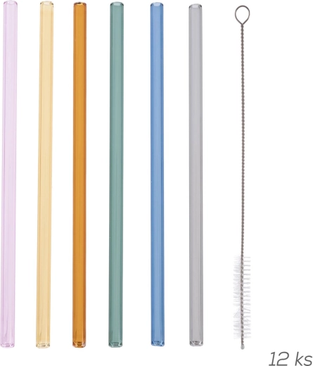 Pajitas de vidrio de borosilicato 20 cm - set de 12 uds con cepillo de limpieza