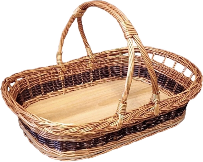 Bandeja grande de mimbre lacado con asas 53 × 40 × 27 cm