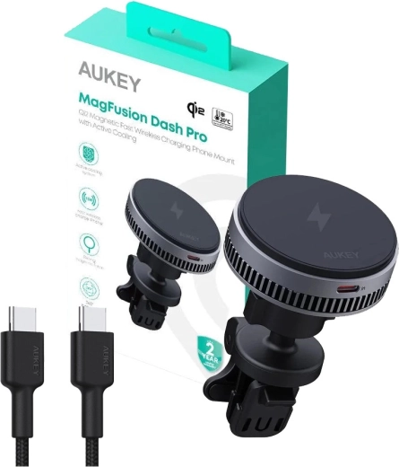 Soporte magnético para coche Aukey MagFusion Dash Pro Qi2 con refrigeración activa