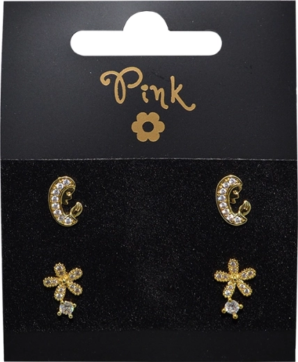 Set de pendientes chapados en oro Vida, 2 pares con cristales