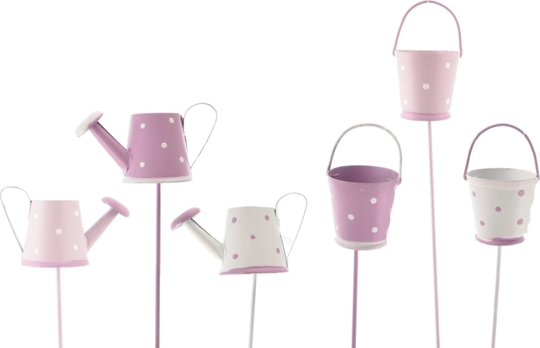 Decoración de jardín para clavar, regadera/cubo de hojalata morado 31 cm