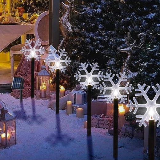 Iluminación LED solar para clavar con forma de copos de nieve - 1 unidad