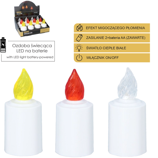Vela LED para lamparita con llama parpadeante 10,5 cm – mix de colores