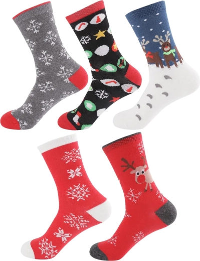 Calcetines navideños de algodón de colores, 5 pares, 37–43