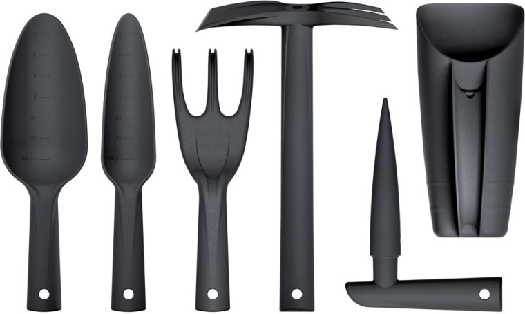 Juego de herramientas de jardinería manual Respana – 6 piezas, negro con bolsa