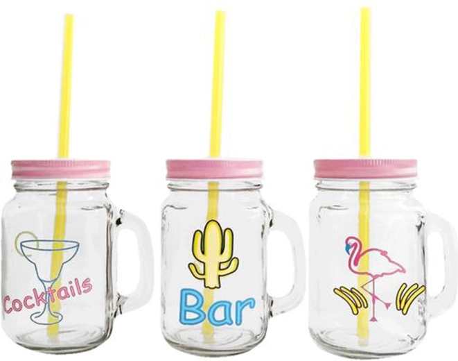 Vaso Mason con tapa y pajita 450 ml – verano