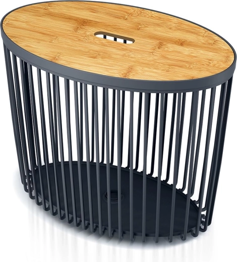 Cesto ovalado universal con tapa de bambú 56,8 cm, antracita