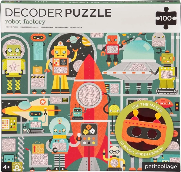 Petit Collage rompecabezas robots con máscara decodificadora, 100 piezas