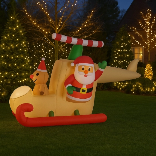 Papá Noel inflable en trineo con LED, 160 cm
