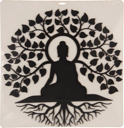 Decoración de pared de madera Buda y árbol de la vida negra 35 × 35 cm