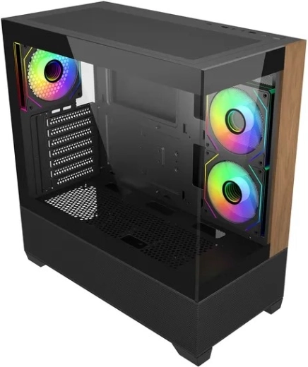 Caja de PC Elite 690 wood con cristal panorámico y ventiladores ARGB