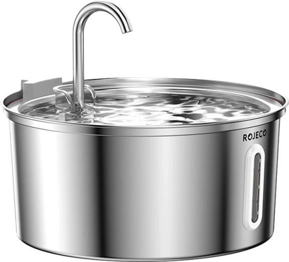 Fuente de agua para gatos ROJECO de acero inoxidable, 3,2 l
