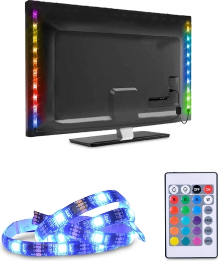Tira LED RGB Solight para TV y PC, 2 × 50 cm, USB, con interruptor y mando a distancia