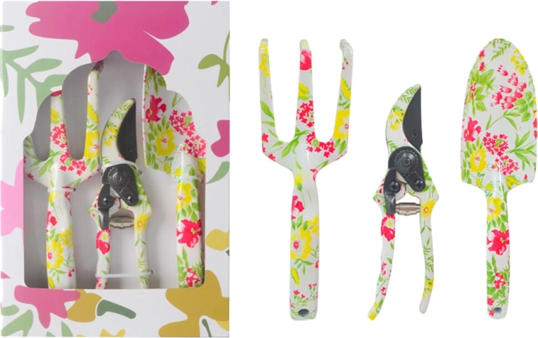 Set de herramientas de jardinería de mano de 3 piezas con motivo floral