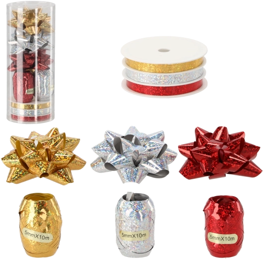 Set de envoltorio para regalos – dorado, plateado y rojo