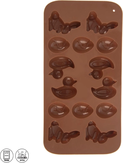 Molde de silicona Pascua: conejitos, patitos y huevos, 14 uds., marrón