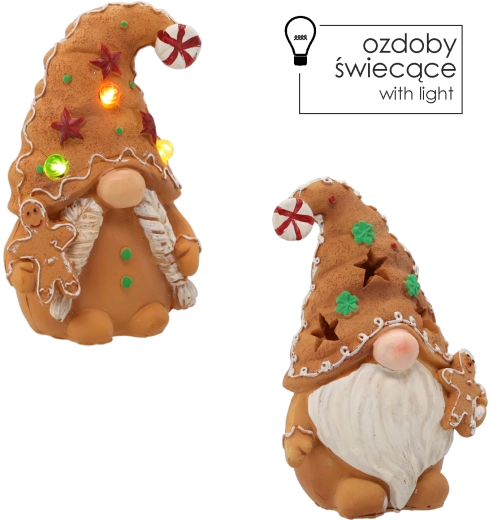 Figura navideña gnomo de pan de jengibre con LED, surtido de motivos 11 × 7 × 16 cm - 1 pieza