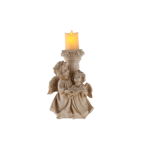 Figura decorativa de ángeles con vela LED