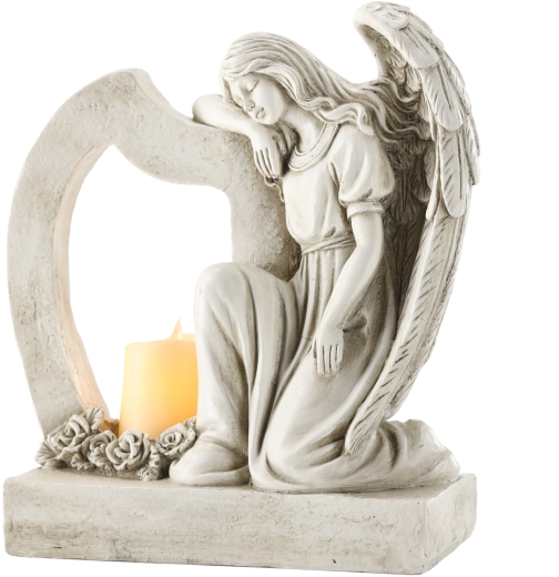 Ángel decorativo con arpa y vela LED