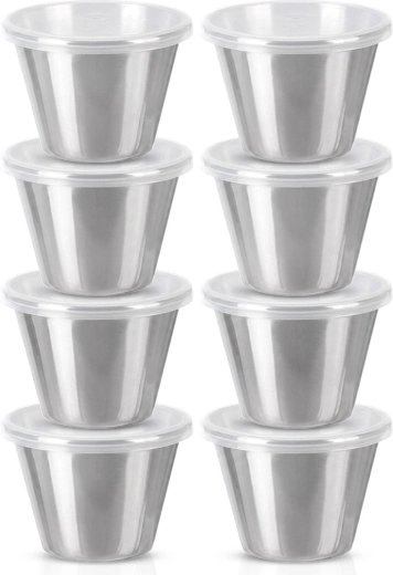 Cuencos de acero inoxidable para salsas con tapas 70 ml - 8 uds.