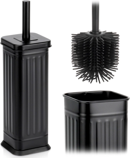 Escobilla de WC de silicona con soporte metálico, negra