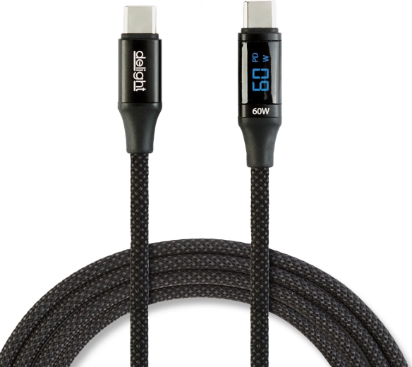 Cable de datos USB-C a USB-C con indicador de potencia, negro, 1 m