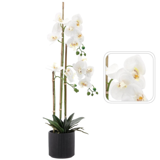 Orquídea blanca artificial de 77 cm en maceta negra