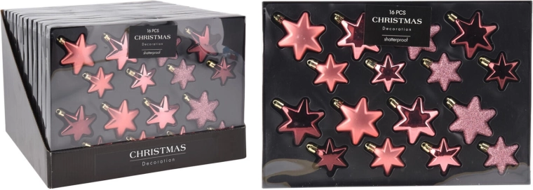 Adornos navideños estrellas rosas mix 16 uds.