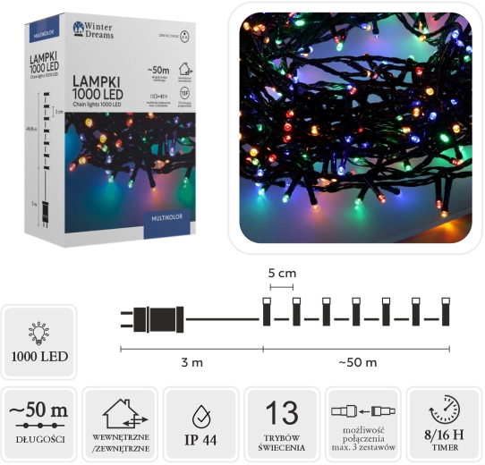 Cadena de luces LED multicolor con 1000 LED, 50 m
