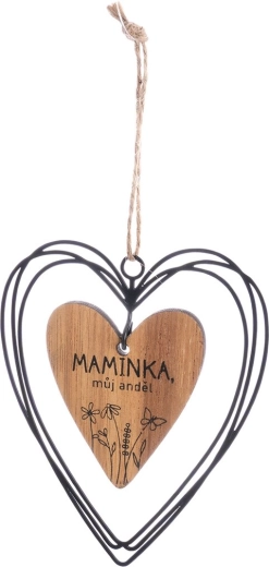 Corazón colgante Maminka de madera y metal marrón