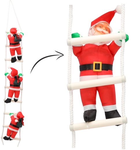Decoración navideña colgante tres Santa Claus en escalera 30 cm