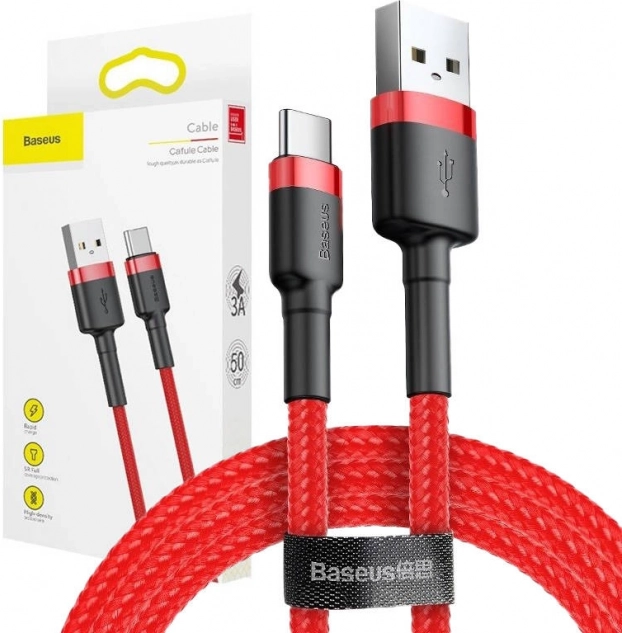 Baseus Cafule cable USB‑C 3 m, 2 A – rojo
