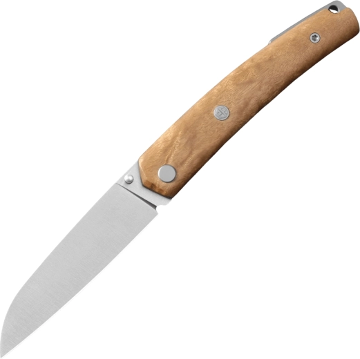 Petrified Fish Patte V7 cuchillo de bolsillo 8,7 cm, satinado, madera burl blanca