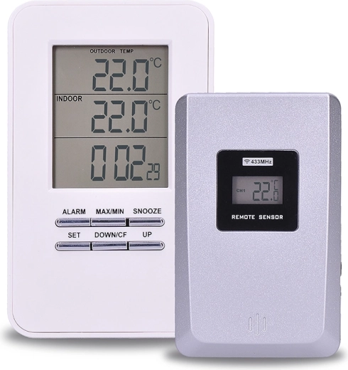 Solight termómetro inalámbrico con sensor exterior, hora y despertador, blanco