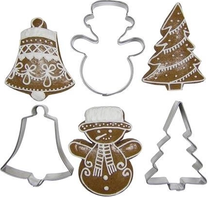 Juego de cortadores de galletas de acero inoxidable – campana, árbol, muñeco de nieve (10 uds)