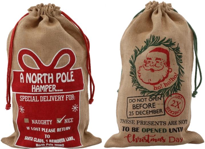 Saco de regalo navideño de yute 39 × 65 cm con cordón rojo