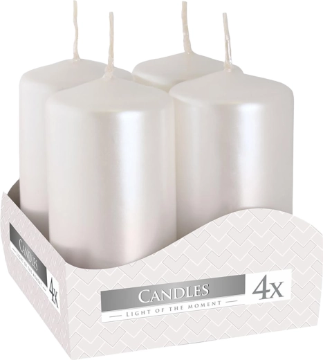 Velas de Adviento 80 × 40 mm blanco metálico brillante (4 uds.)